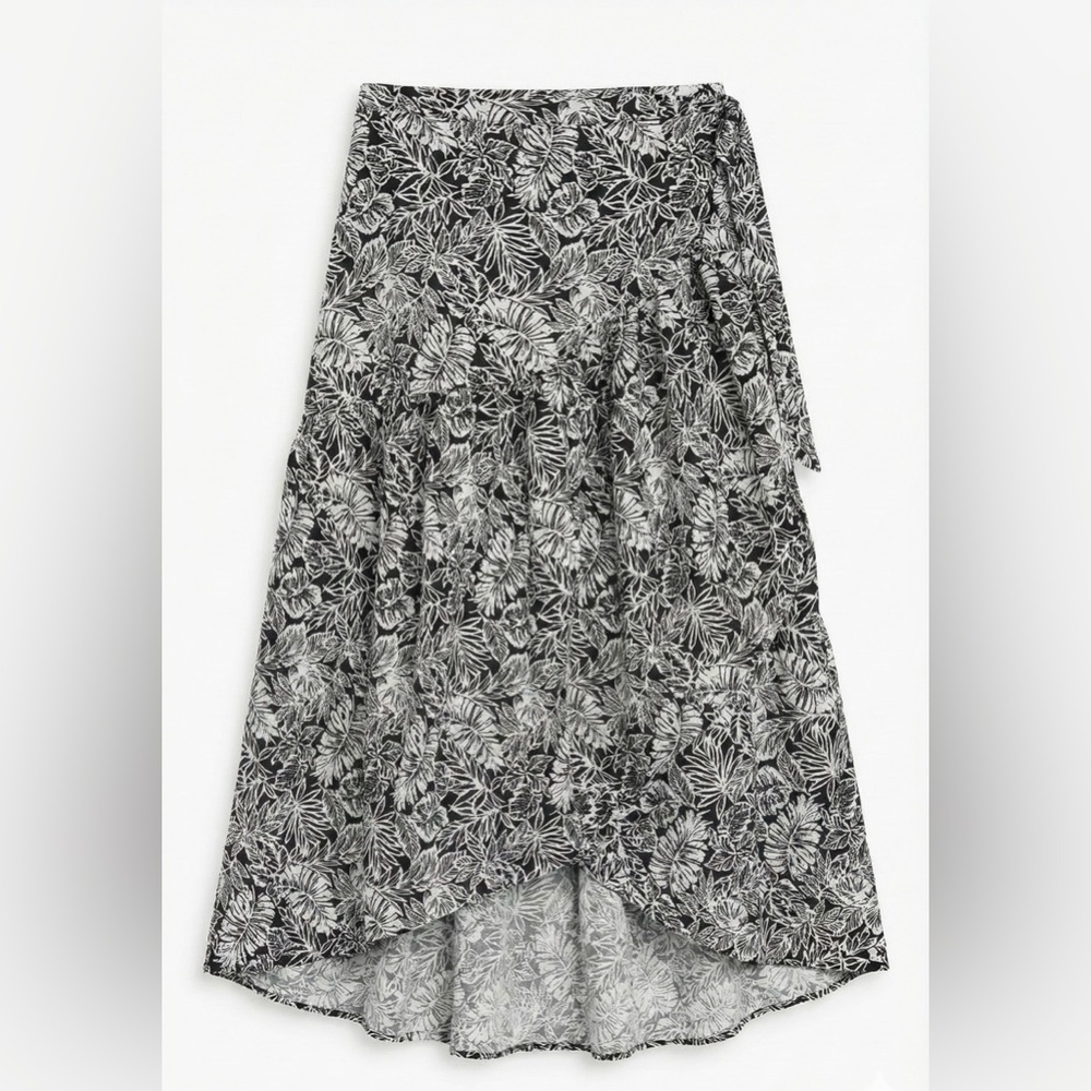 Cynthia Rowley Black White Tropical Wrap Skirt S High Low Ruffle Boho